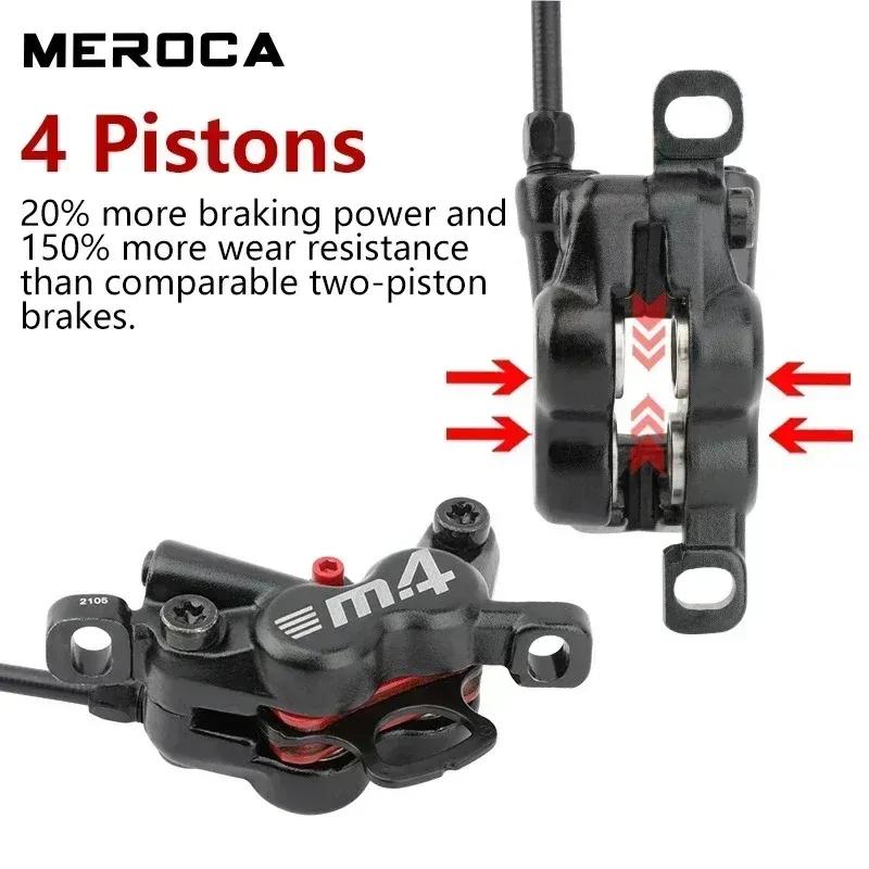 Freni Meroca 4 Pistoni Freni Idraulici Freni per Bicicletta Mtb Pinza Rotor 160mm Set Bicicletta da Montagna 800/1400mm per E4 ZEE M420