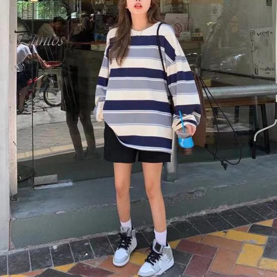 Belly-hiding Women Top Striped Thin Pullover Sweatshirt Soft Stretchy And Stylish Flattering Loose Fit Women's for Maximum Comfort