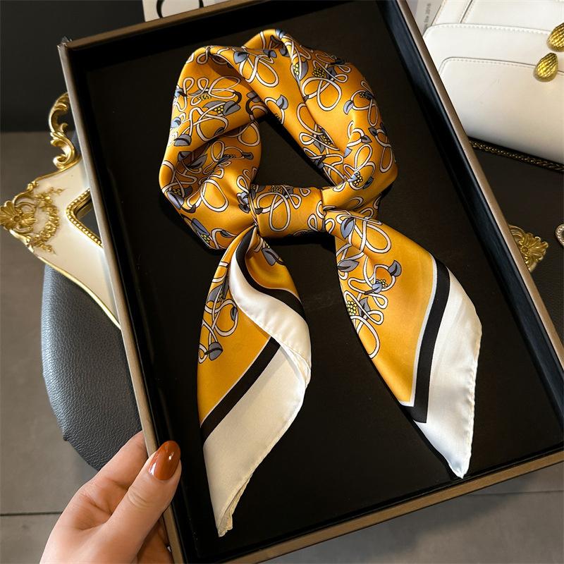 New 70*70cm Silk Satin Hair Scarf Women Handkerchief Printed Female Square Head Bandana Small Neck Muffler Hijab Lady Girl