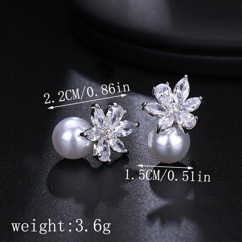 Elegant Cross-border Zircon Pearl Stud Earrings for Women