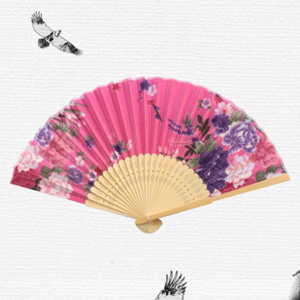 

Silk Material Chinese Folding Fan Bamboo Wood Folding Design Folding Fan Flower Pattern Artificial Silk Silk Fan