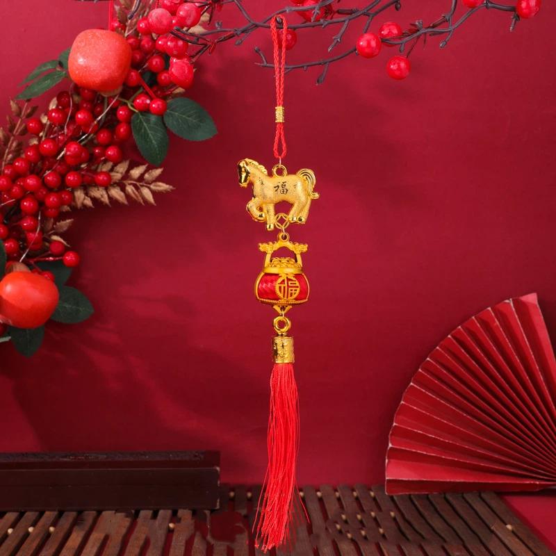 Festive Zodiac 2026 Year Of The Horse Lantern Pendant Chinese New Year Red Gold Lucky Decoration Car Pendant Accessories Gifts