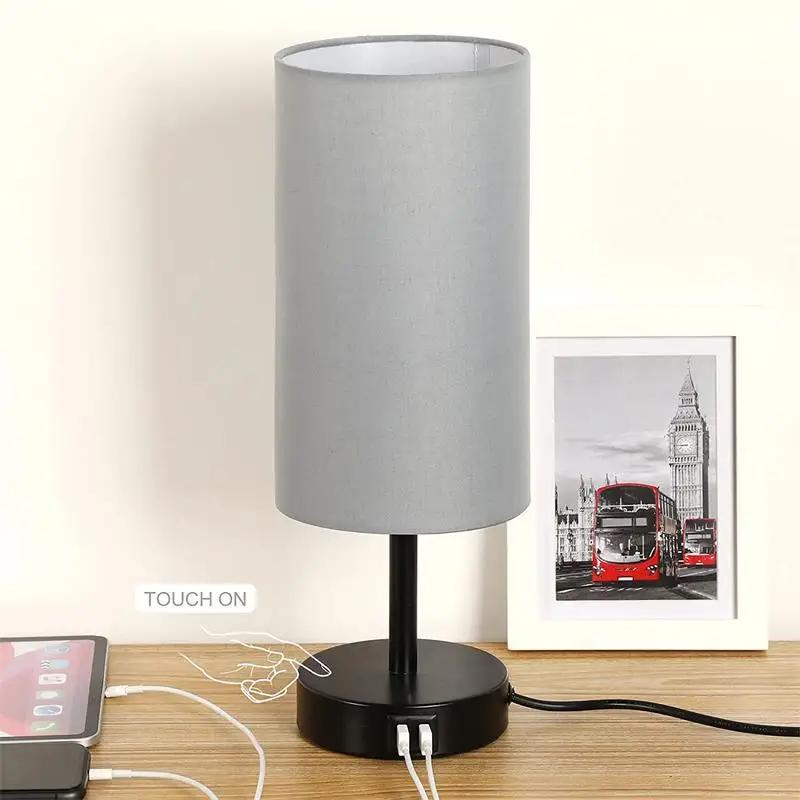 Tischlampe Schlafzimmer Nachttisch Einfache und kreative Touch-Dimmung Holzmaserung Farbe USB-Ladeanschluss Led Kleine Tischlampe