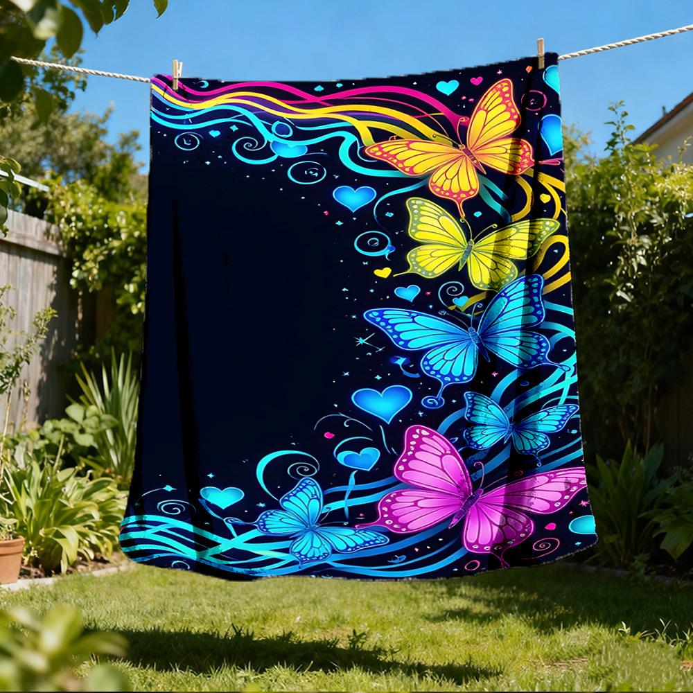 

1pc Butterfly Print Outdoor Flannel Blanket , Machine Washable Perfect Gift for Birthday , Holiday Travel Accessory , Durable Material 80x120cm