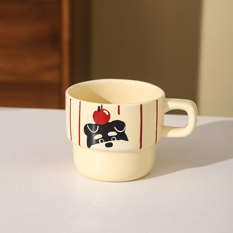 Schnauzer Hochwertige Keramik Stapeltassen Haushaltsset Cartoon Welpe Büro Keramik Wasserbecher Kaffeetasse