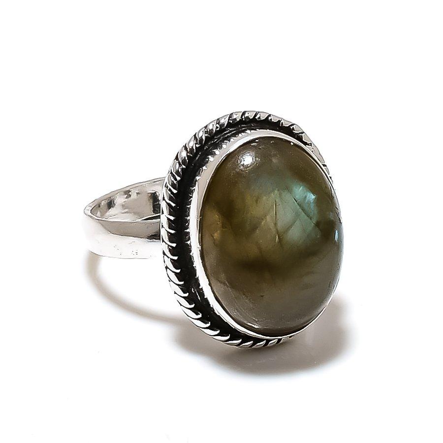 Labradorite Gemstone Handmade 925 Sterling Silver Jewelry Ring Size 8 SU-10455