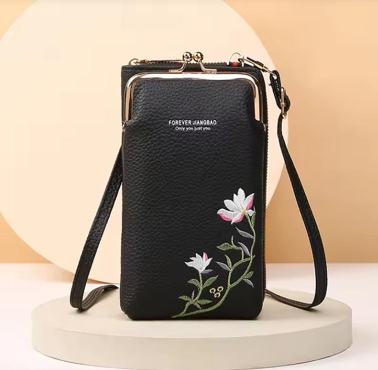 Fashion Women Small Crossbody Bag for Mobile Phone PU Leather Purse Bag Elegant Flower Pattern Messenger Bag Wallet For Girls