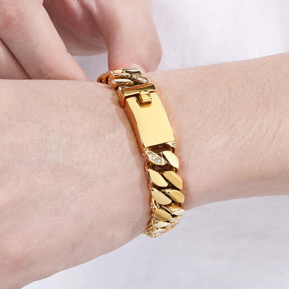 316L Stainless Steel 12MM Width Cuban Chain Bracelet for Men Hiphop Men's Bracelets With CZ Birthday Jewelry Gifts for Boyfriend