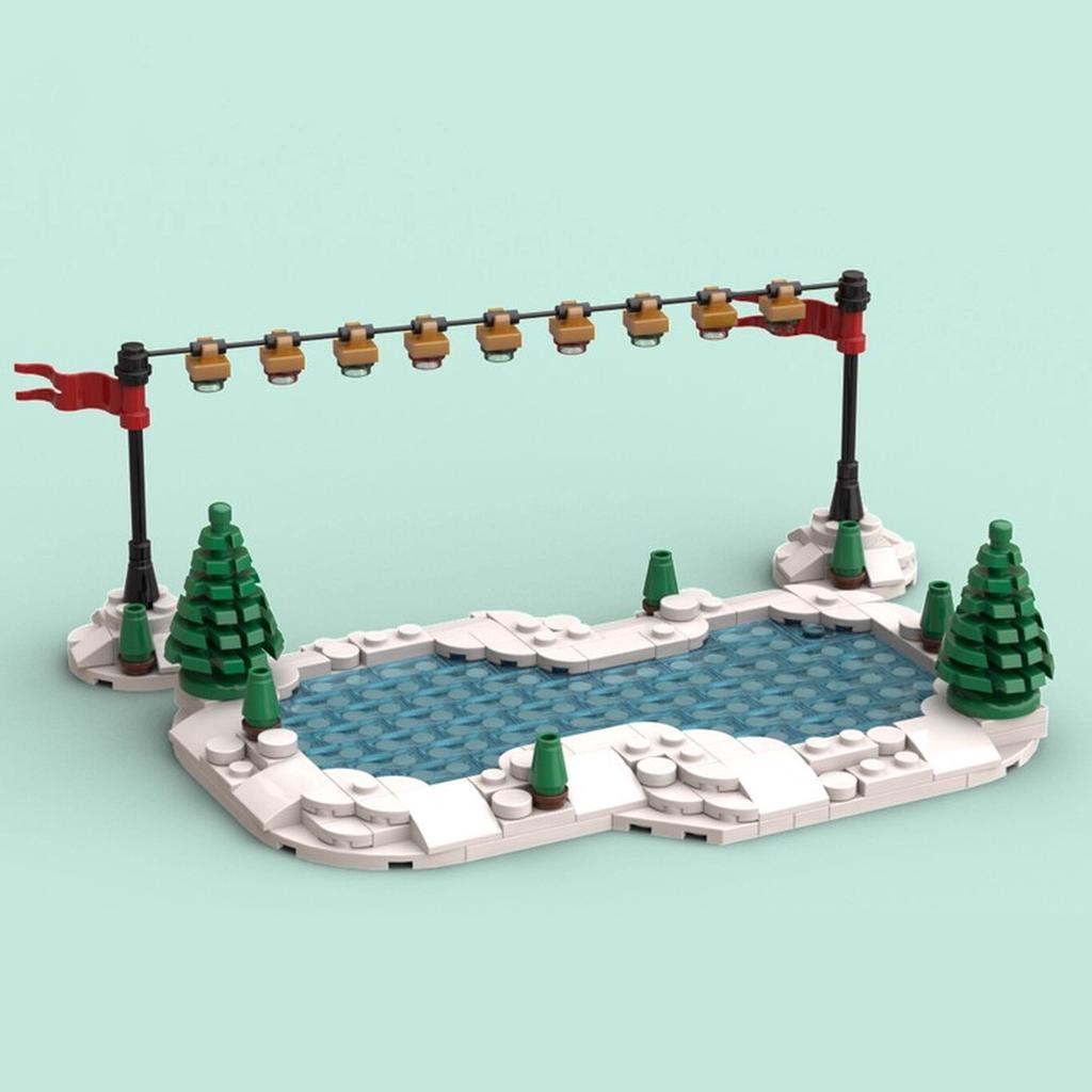 Winter-Weihnachts-Eislaufbahn MOC Kleinteile-Bausatz Puzzle-Spielzeug