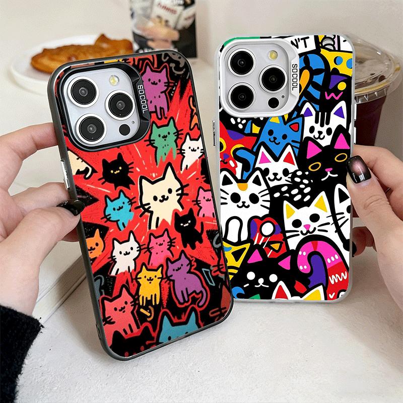 Cartoon Cute Cats Theme Soft Phone Case for iPhone 15 16 17 Pro Max 17Air 16E 14 Plus 13 12 Mini Shockproof Cover Back Shell