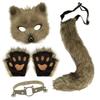 Funny Animal Costume Set Faux Fur Tail Mask Paw Gloves Full Set Cute Plush Cosplay Mask  Carnival