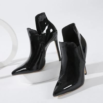 New Black Pointed Patent Leather Elastic High Heels Short Boots Chelsea Fashion Party Pumps Shoes Bottines Femme Boots Women