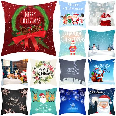 Christmas Decoration Cute Santa Elk Print Pattern Cushion Cover Home Living Room Sofa Decoration Pillow Pillow Cover 45x45cm