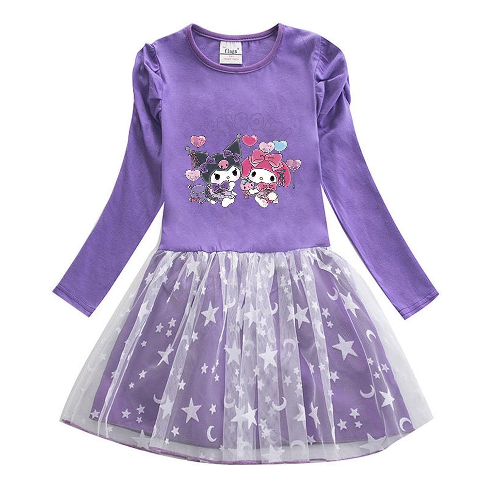 Kuromi Princess Dress: Girls' Long Sleeve Autumn/Spring Stylish Skirt Outfit