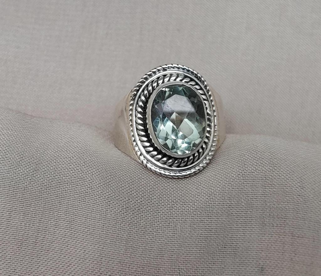 Green Amethyst 925 Sterling Silver Ring: February Birthstone Boho Handmade Jewelry