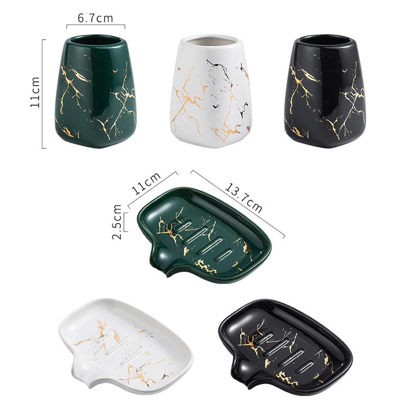 Luxury Dark Green Ceramic Bathroom Four-piece Set Soap Dish Gargle Cup Lotion Bottle Bathroom Accessories Porcelain Holder Decor