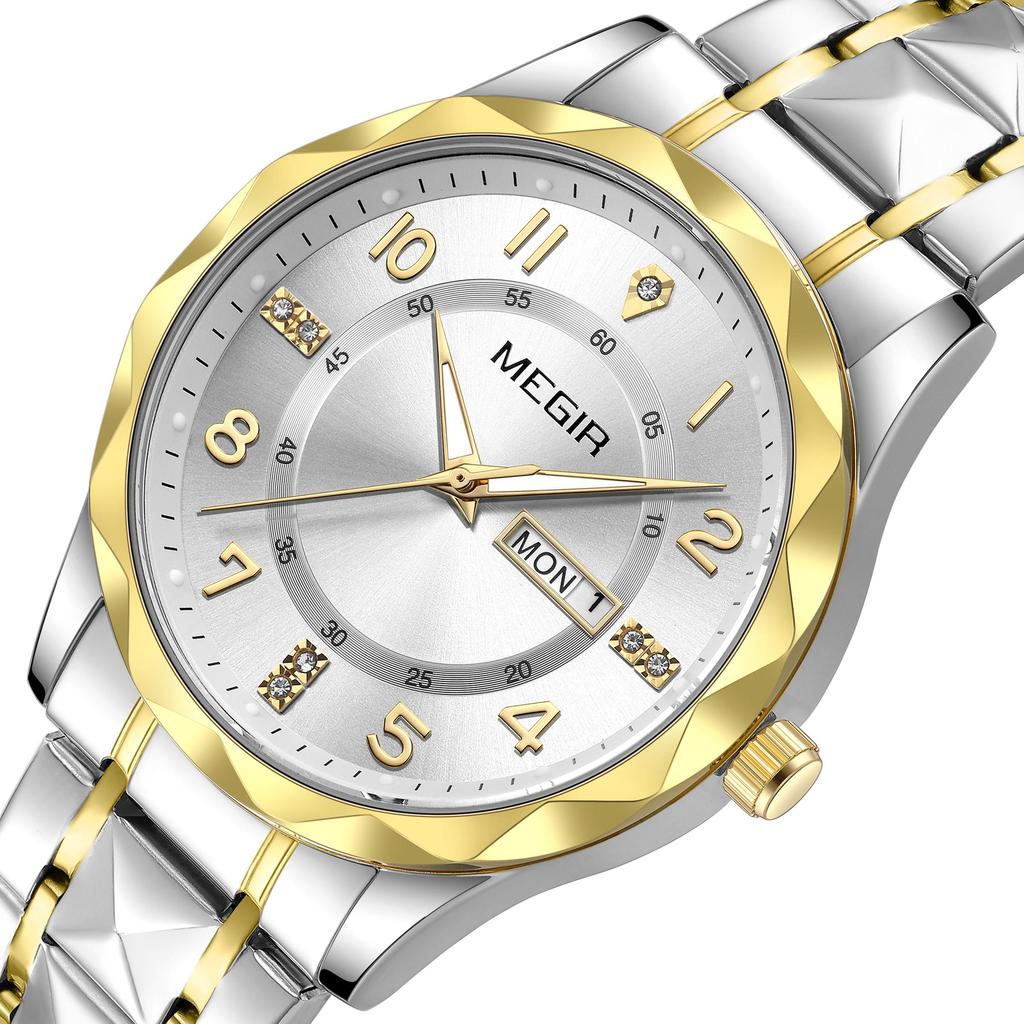 MEGIR Minimalist Fashion Quartz Wristwatch for Men Large Dial Business Leisure Watches with Date Week Clock Montre Homme 1093