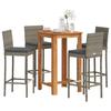 VidaXL 5 Pcs Garden Bar Set Grey Solid Acacia Wood Rattan, Outdoor Bar Table and Chairs, Set of 3295265
