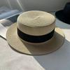 Flat top hat women's summer vacation seaside Panama hat flat edge French beach hat braided sunshade sunscreen top hat