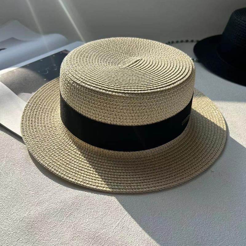Flat top hat women's summer vacation seaside Panama hat flat edge French beach hat braided sunshade sunscreen top hat