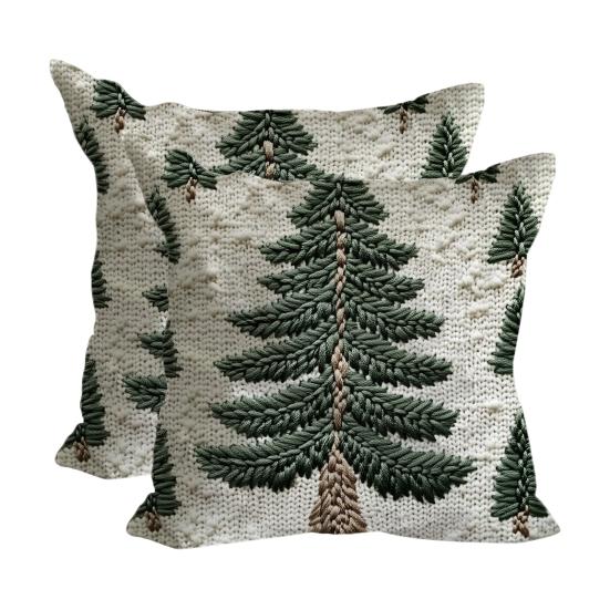 2Pcs Christmas Tree Pillow Cover 18" X 18" Festive Decor Pillowcase Washable Throw Pillow Cover with Hidden Zipper for Sofa Couch Chair Bed