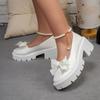 French Mary's Women's Shoes 2025 Spring Summer New Pearl Bow Shoes British Style Wedges Women's Small Leather Shoes