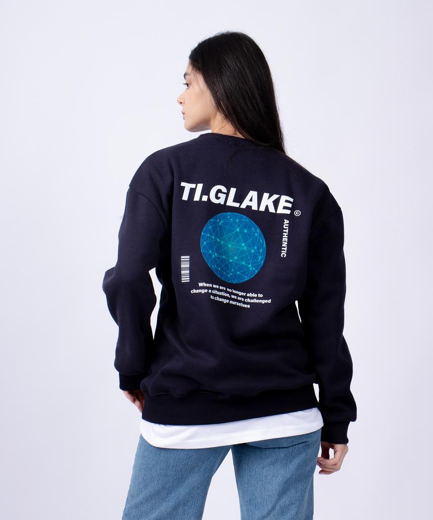 TI.GLAKE Situation Oversized Fleece-Lined Sweatshirt Navy