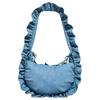 Originals Ruffle Detail Drawstring Strap Twill Tote Crossbody Bag Large Women Bags Light-Denim-Blue KX6975