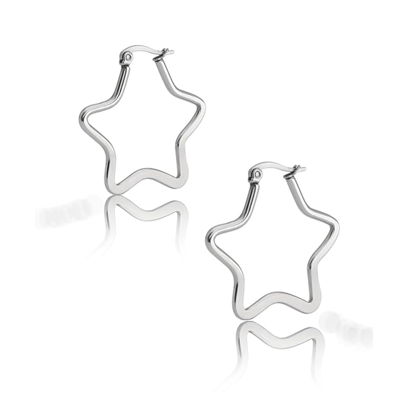 

[Amelia Miifa] Earrings hoop earrings ladies 14k gold men s Popularity silver gold stainless Allergy friendly high grade zirconia present (Star-shaped