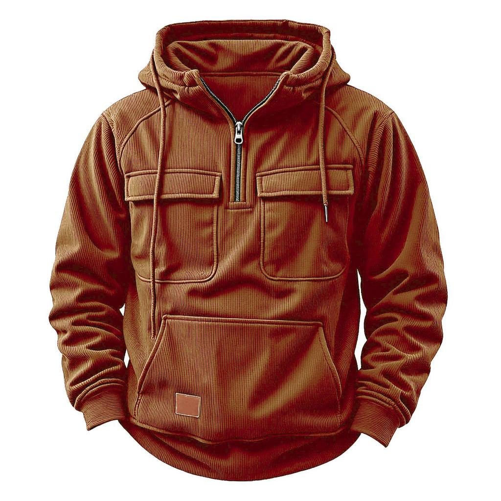 Men's Casual Multi-Pocket Zipper Hoodie - European Style for Autumn/Winter 2025