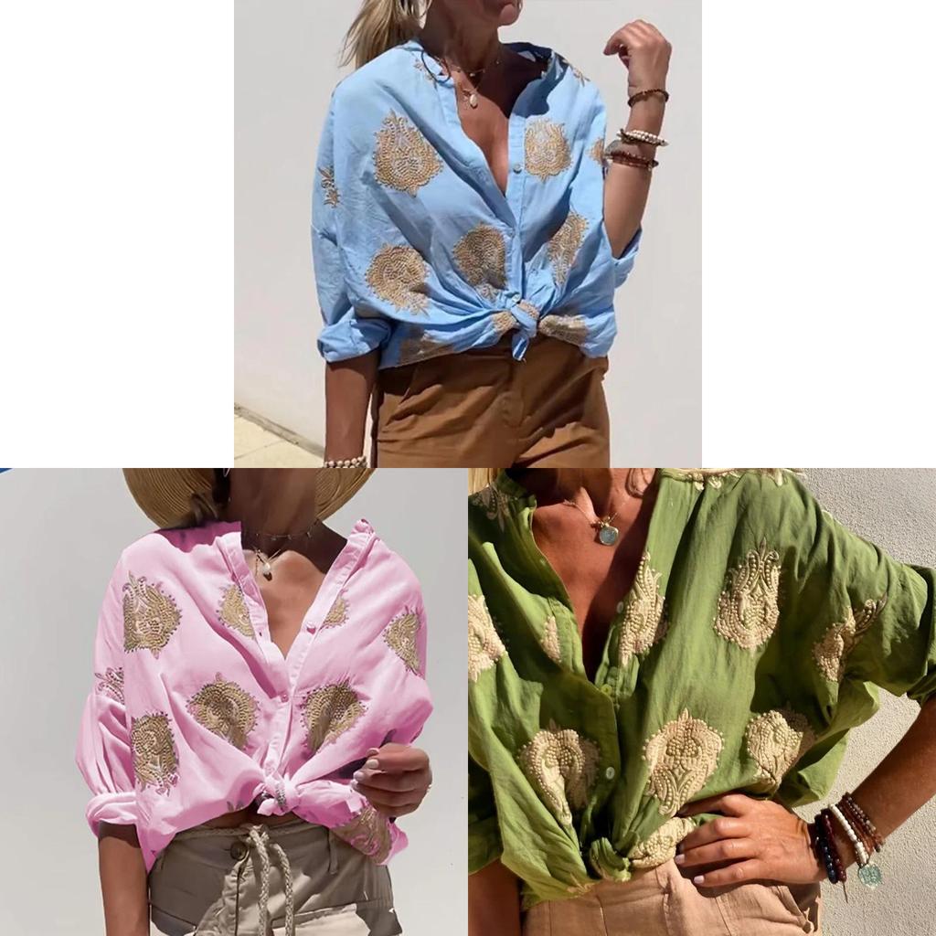 Floral Print Womens Shirt With Long Sleeves And Button Closure For Casual Summer Wear