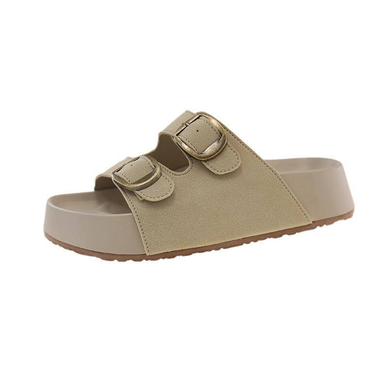 

British style casual square head half drag women ins niche belt buckle muffin lazy drag soft bottom comfortable cool slippers tide 35