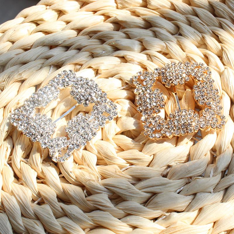 NEW 2Pcs/lot 30*30MM Shiny Square Slider Rhinestone Buckles Crystal Decor Wedding Fit Rib and Shoe Belt Cloth Buckles Fitting