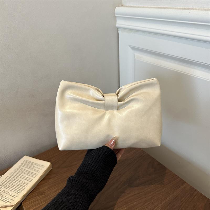 Large-capacity Fashionable-style Bow-shaped Textured Pleated Cloud-shaped Hand-held Envelope Shoulder Bag