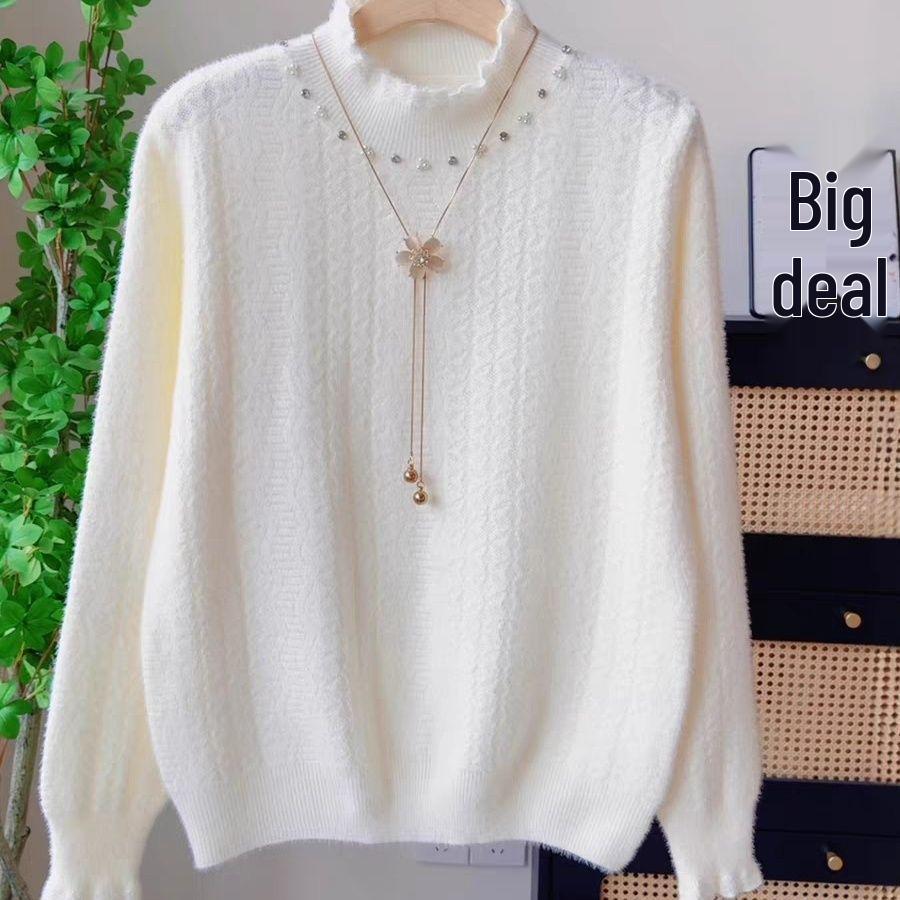 

Trendy Women s Lace-Trimmed Half-High Collar Sweater - Warm, Thick Knitwear for Autumn/Winter XL (Recommended 110-120 jin)