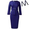 Women's Round Neck Long Sleeve Midi Dress Bodycon High Waist Elegant Peplum Office Pencil Dress With Heart Belt