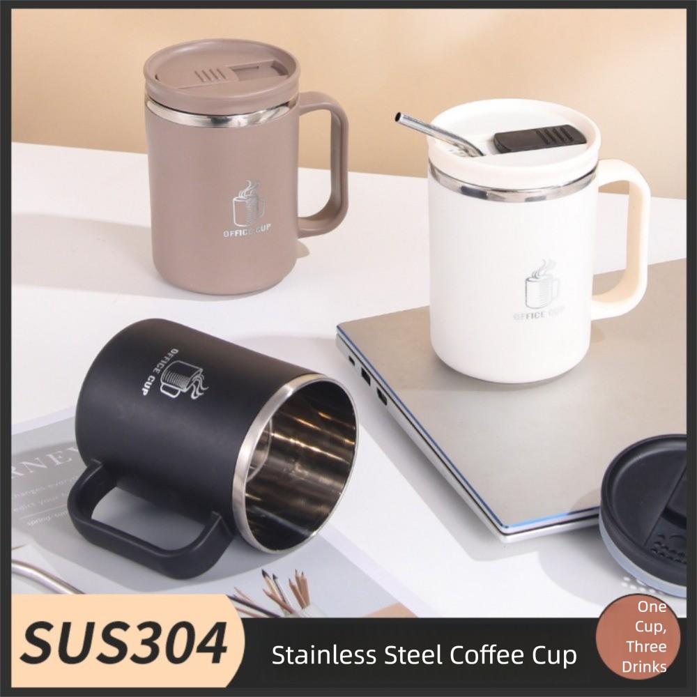 304 Stainless Steel Insulated  Coffee Cup with Drinking Straw Thermal  Water Cup Mug  Drinking Cup