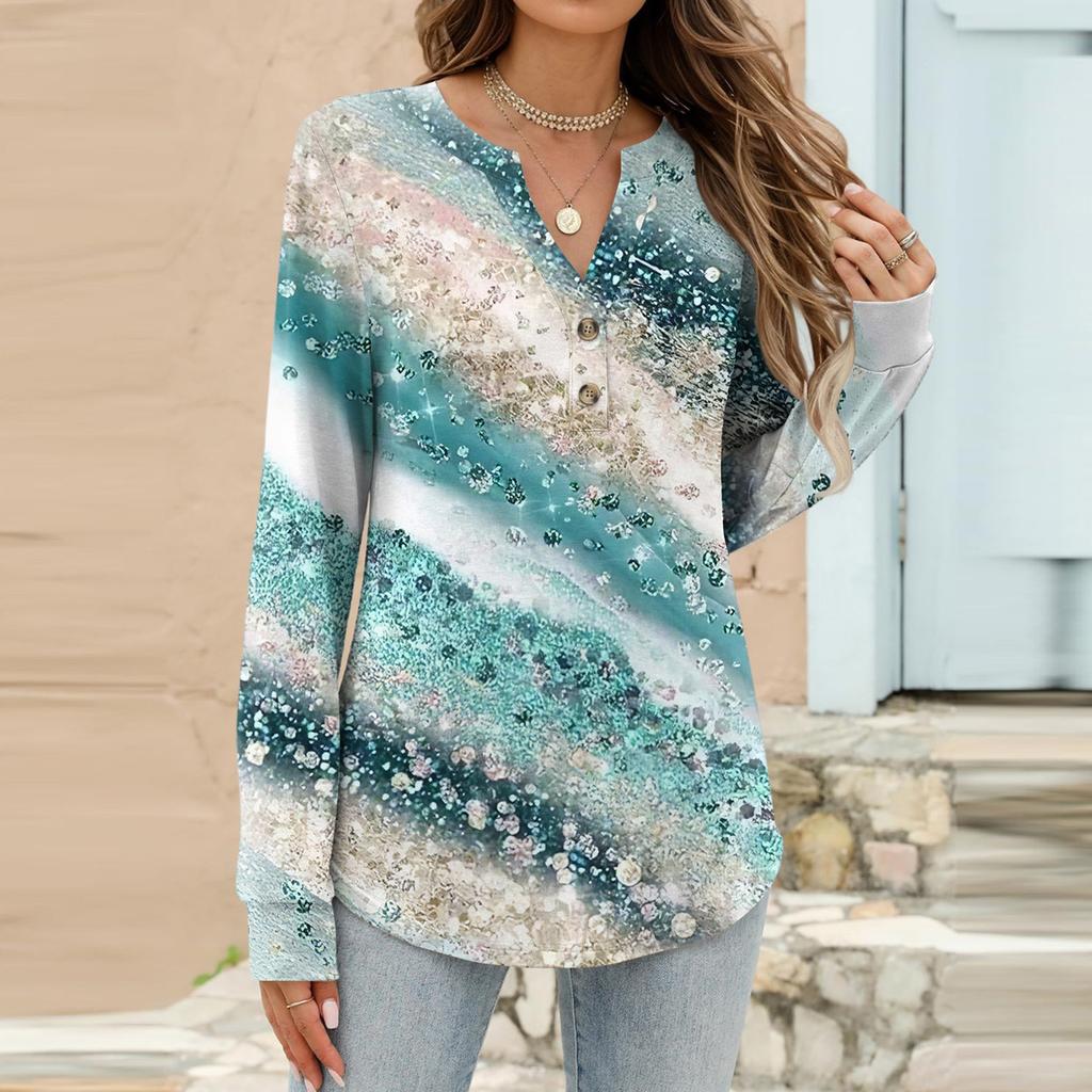 Women's Fashion Casual Printed Long Sleeve T-Shirt Pullover Top