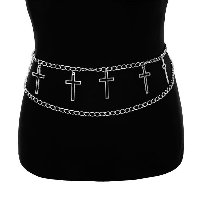 

New Fashion Pant Harajuku Accessory Belt Trend Circular Cross Waist Chain With Dress Metal Belt 105CM серебряный