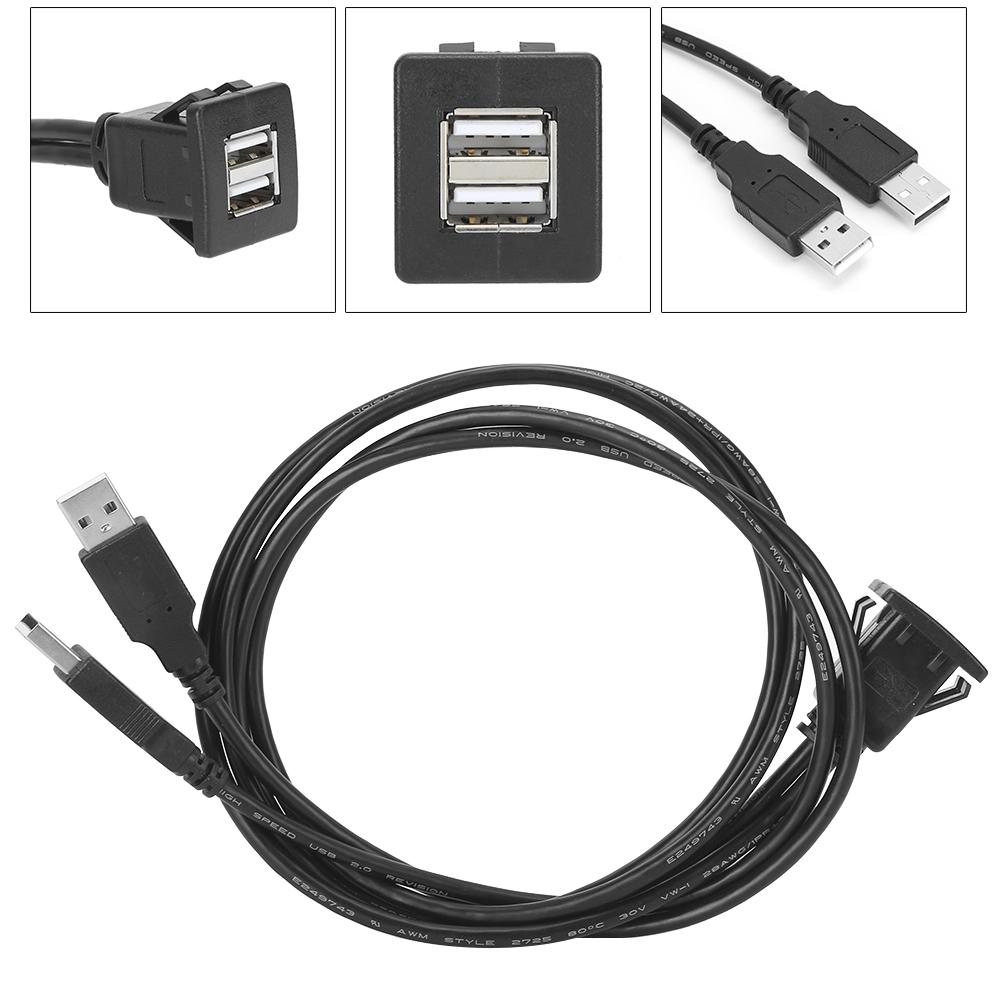 USB 2.0 Extension Cable Dual Interface Waterproof Car Data Transfer Dashboard Adapter Cord