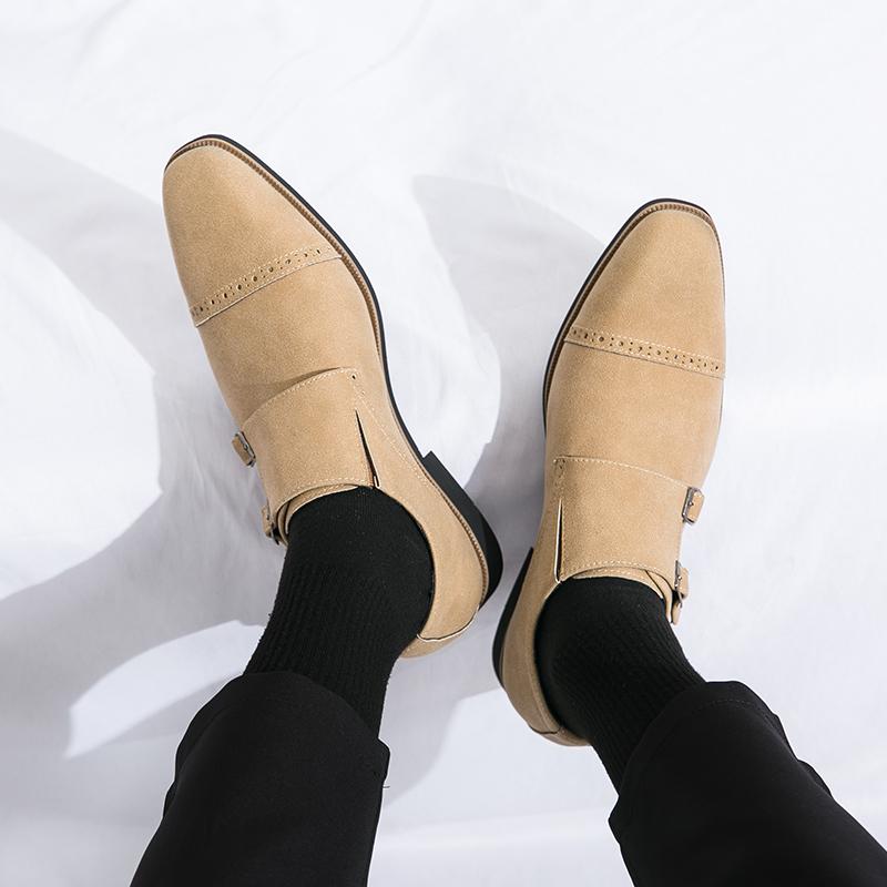 Fashion Monk Leather Shoes Men Loafers Slip on Business Casual Leather Shoes Classic Moccasins Breathable Men Flats Soft Driving Shoes