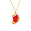 Oumaijia Christmas Zircon Pendant Necklace with Red Socks Charm, Gold-Plated Stainless Steel