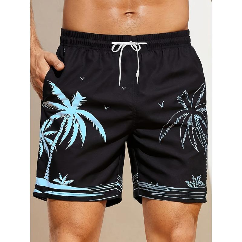 Surfing Coconut Tree Print Beach Shorts S