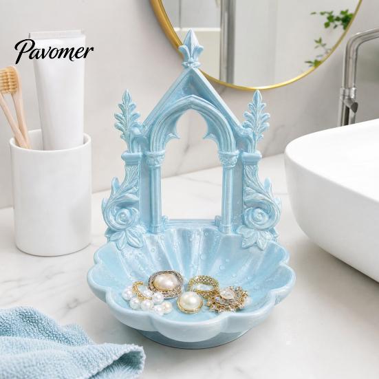 Light Luxury Tray Jewelry Storage Tray, with Gothic Arch Pearlescent Design, Decorative Display Themed Organizer, for Rings Earrings Necklaces