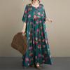 DIMANAF New 2026 Summer Beach Women Plus Size Vintage Lady Long Dress Loose Oversize Maxi Printing Cotton