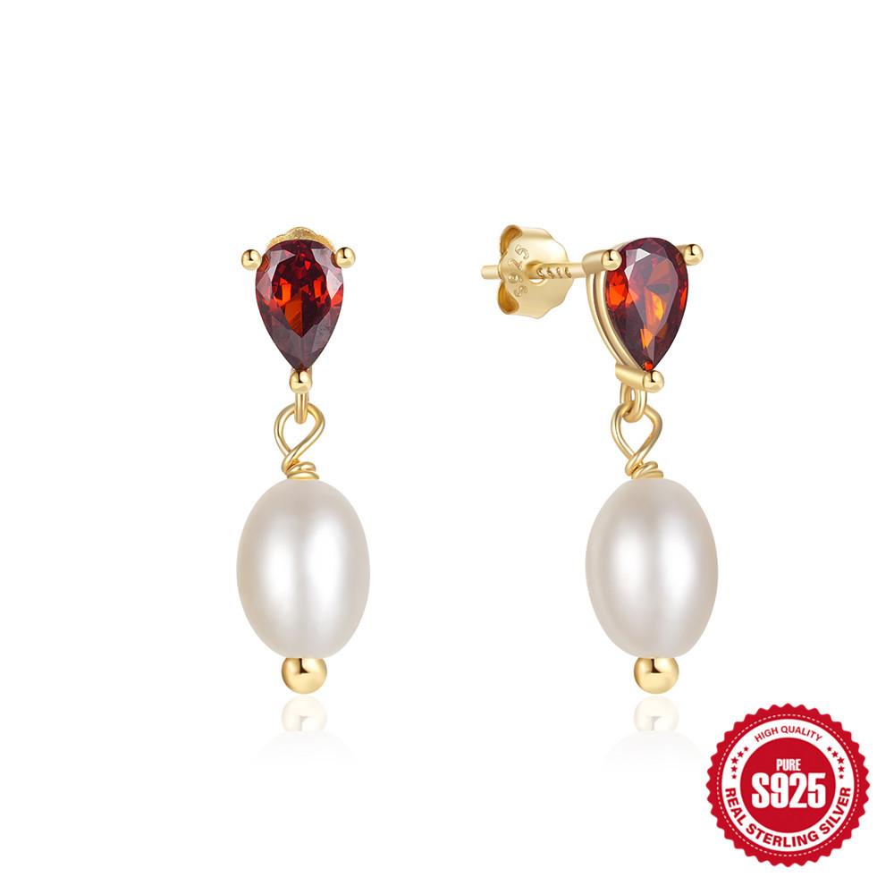 Simple Pearl Zircon S925 Sterling Silver Temperament Elegant Design Earrings Earrings Pearl Earrings