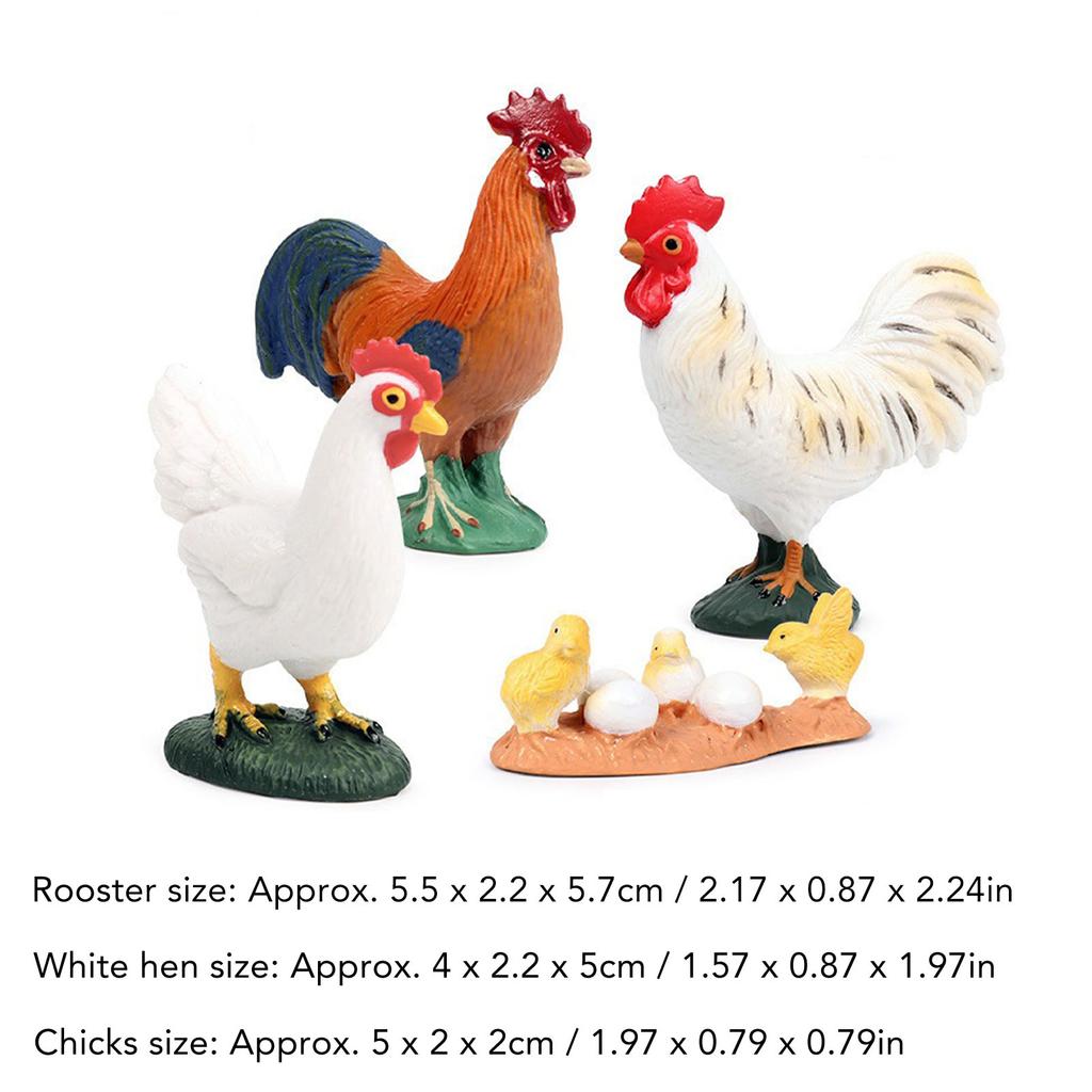 4pcs Simulated Farm Chicken Figurines Set Lifelike Small Rooster Hen Chicks Decoration for Tabletop Garden Courtyard