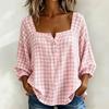 Women's Casual Plaid Three-Quarter Sleeve Loose Fit Top