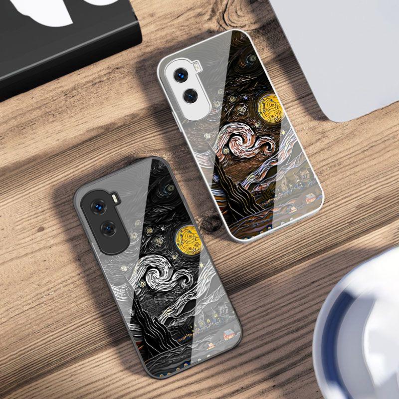 Oil Painting Starry Sky For Honor 30 50 50SE 70 Pro 90 200 200Pro Magic 4 5 7 Lite X9c Smart X50i Plus X9 X30 Glass Phone Case