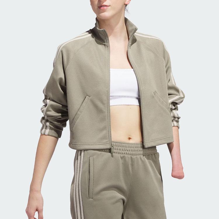 Adidas Originals Tricot Warm-Up Jacket Logo Print Striped Jacket Women Jacket Brown IJ5229